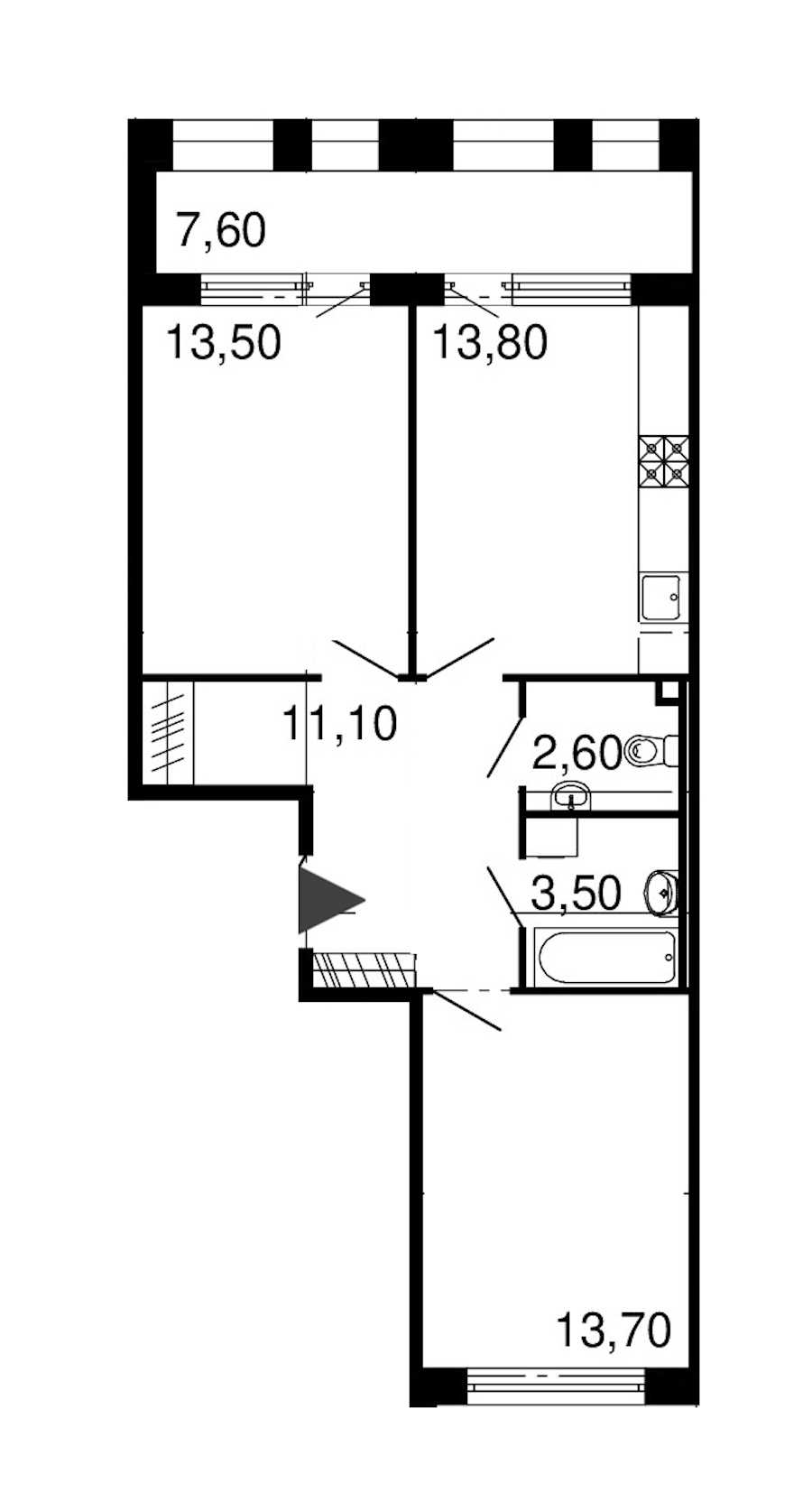 Двухкомнатная квартира в : площадь 58.2 м2 , этаж: 2 – купить в Санкт-Петербурге